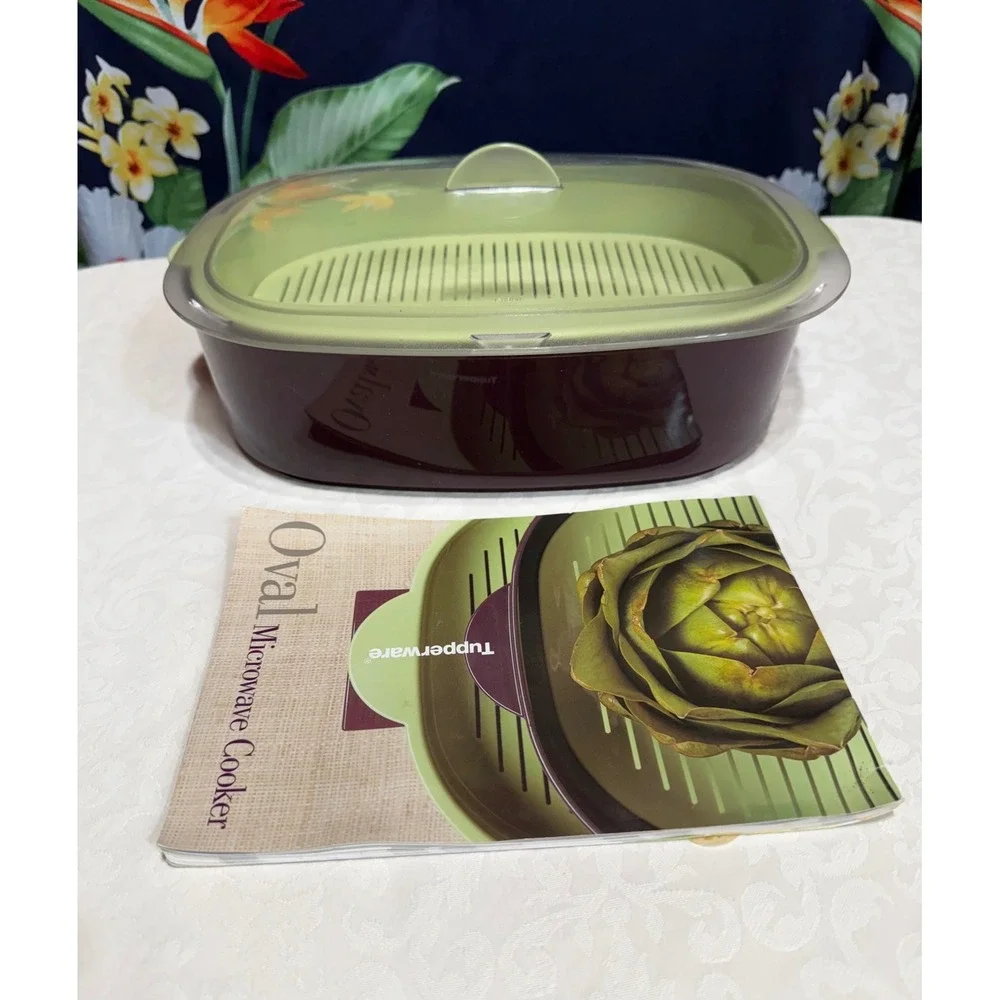 Tupperware Oval Microwave Cooker‎ OS Purple Green Steamer Set with Recipes - Picture 5 of 7